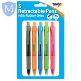 Retractable Ballpoint Pens - Pack of 5 (Assorted Colours) (Stationery Essential) Mansuri